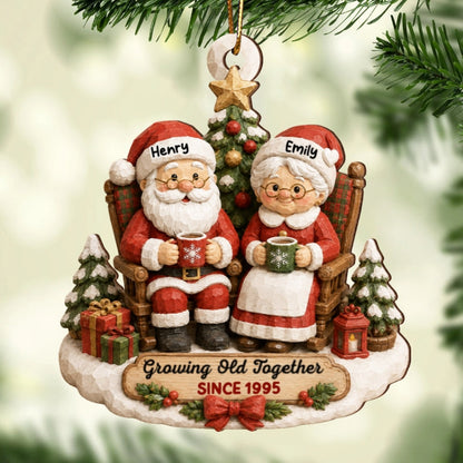 Rustic Vintage Santa Couple Growing Old Together - Personalized Ornament - Christmas Gift For Couple