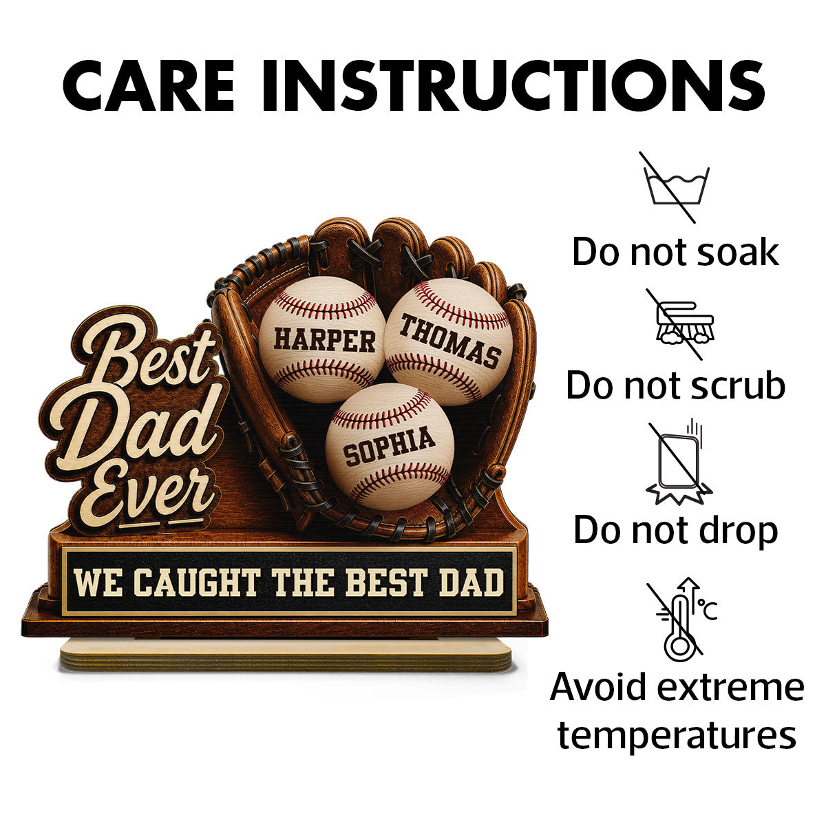 We Caught The Best Dad Baseball Glove - Personalized 2-Layered Wooden Plaque - Happy Father's Day For Baseball Dad