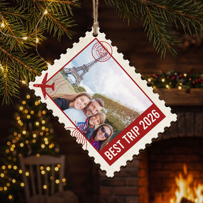 Postage Stamp Memories Family Photo - Personalized Ornament