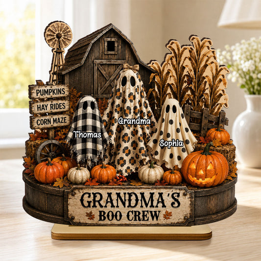 Grandma's Boo Crew Pumpkin Patch - Personalized 2-Layered Wooden Plaque - Halloween Fall Decor for Grandma