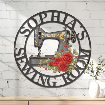 Sewing Room, Sewing Machine With Birth Flower - Personalized Metal Sign