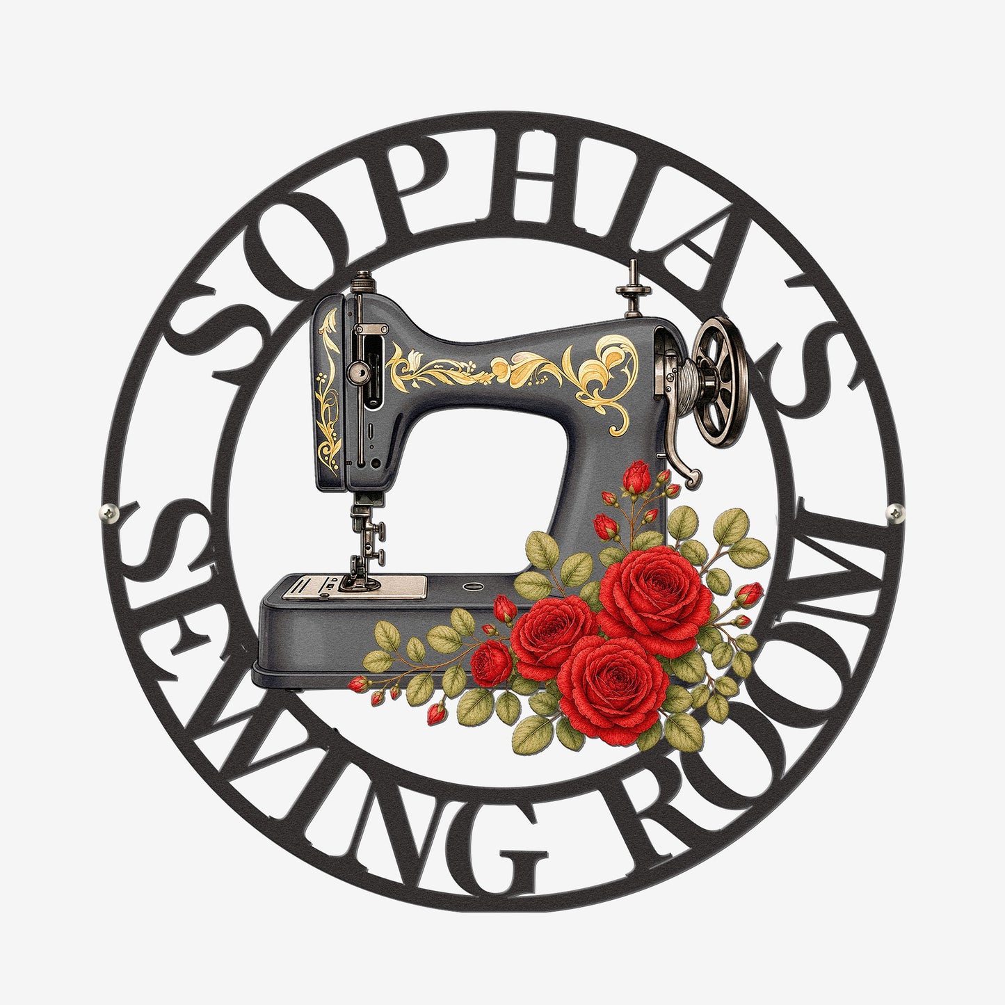 Sewing Room, Sewing Machine With Birth Flower - Personalized Metal Sign