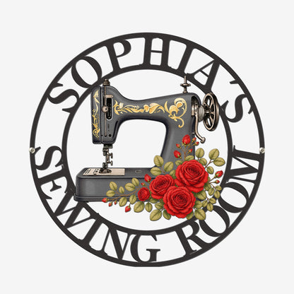 Sewing Room, Sewing Machine With Birth Flower - Personalized Metal Sign