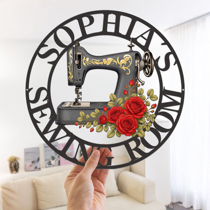 Sewing Room, Sewing Machine With Birth Flower - Personalized Metal Sign