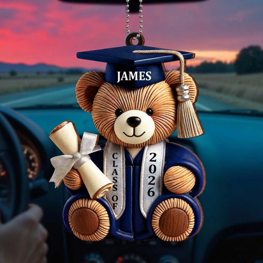 Graduation Wishes Teddy Bear - Personalized Custom Wood Ornament - Gift For Graduates