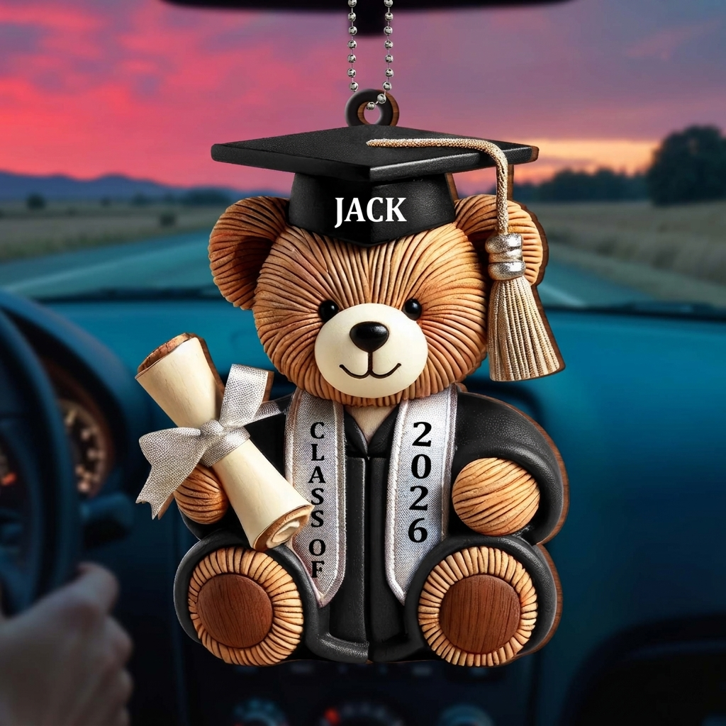 Graduation Wishes Teddy Bear - Personalized Custom Wood Ornament - Gift For Graduates