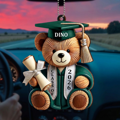 Graduation Wishes Teddy Bear - Personalized Custom Wood Ornament - Gift For Graduates