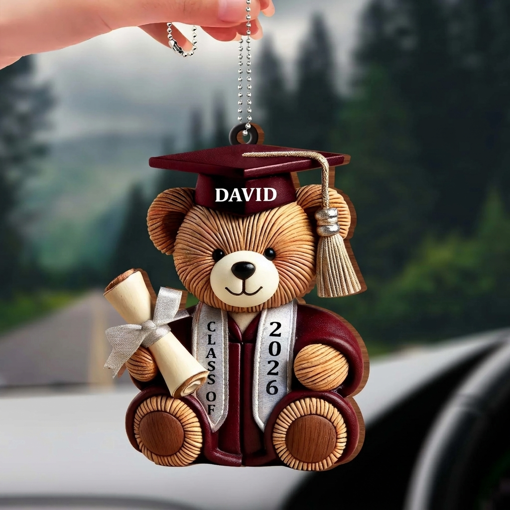 Graduation Wishes Teddy Bear - Personalized Custom Wood Ornament - Gift For Graduates