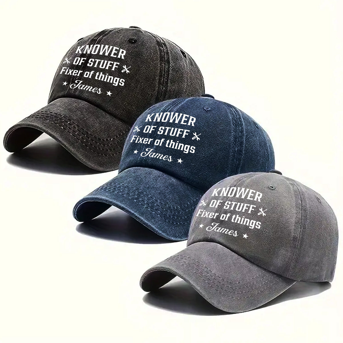 Fixer And Knower - Personalized Custom Vintage Washed Denim Cap