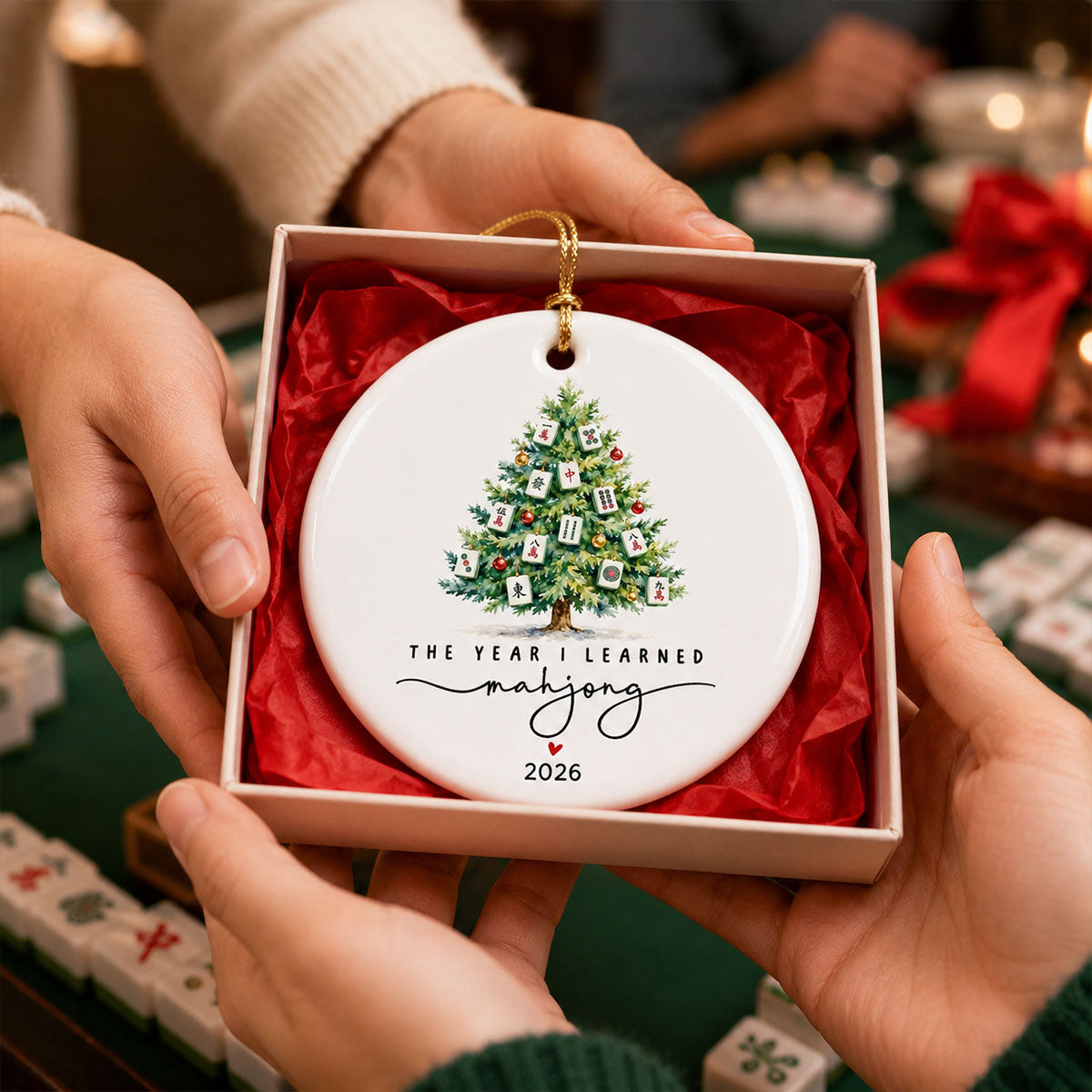 The Year I Learned Mahjong - Personalized Ceramic Ornament - Christmas Gift for Mahjong Club, Funny Mahjong Group Gift