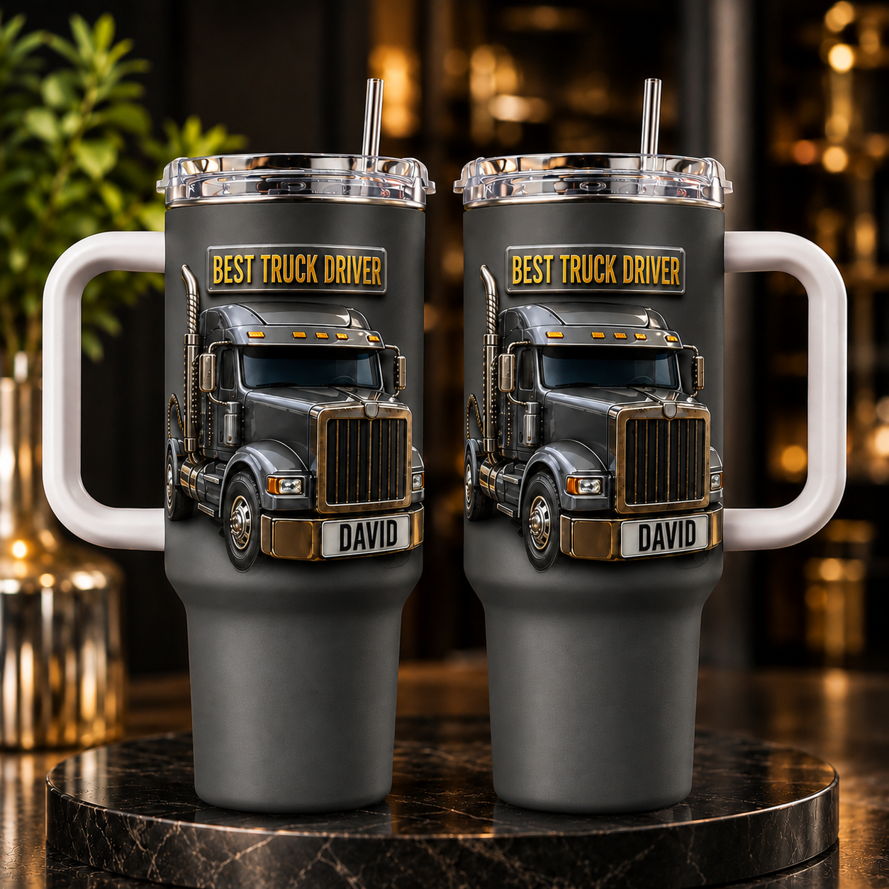 Personalized Best Truck Driver 3D 40oz Tumbler with Handle & Straw, Custom Truck Driver Insulated Travel Mug, Gift for Trucker, Trucking Gift for Dad
