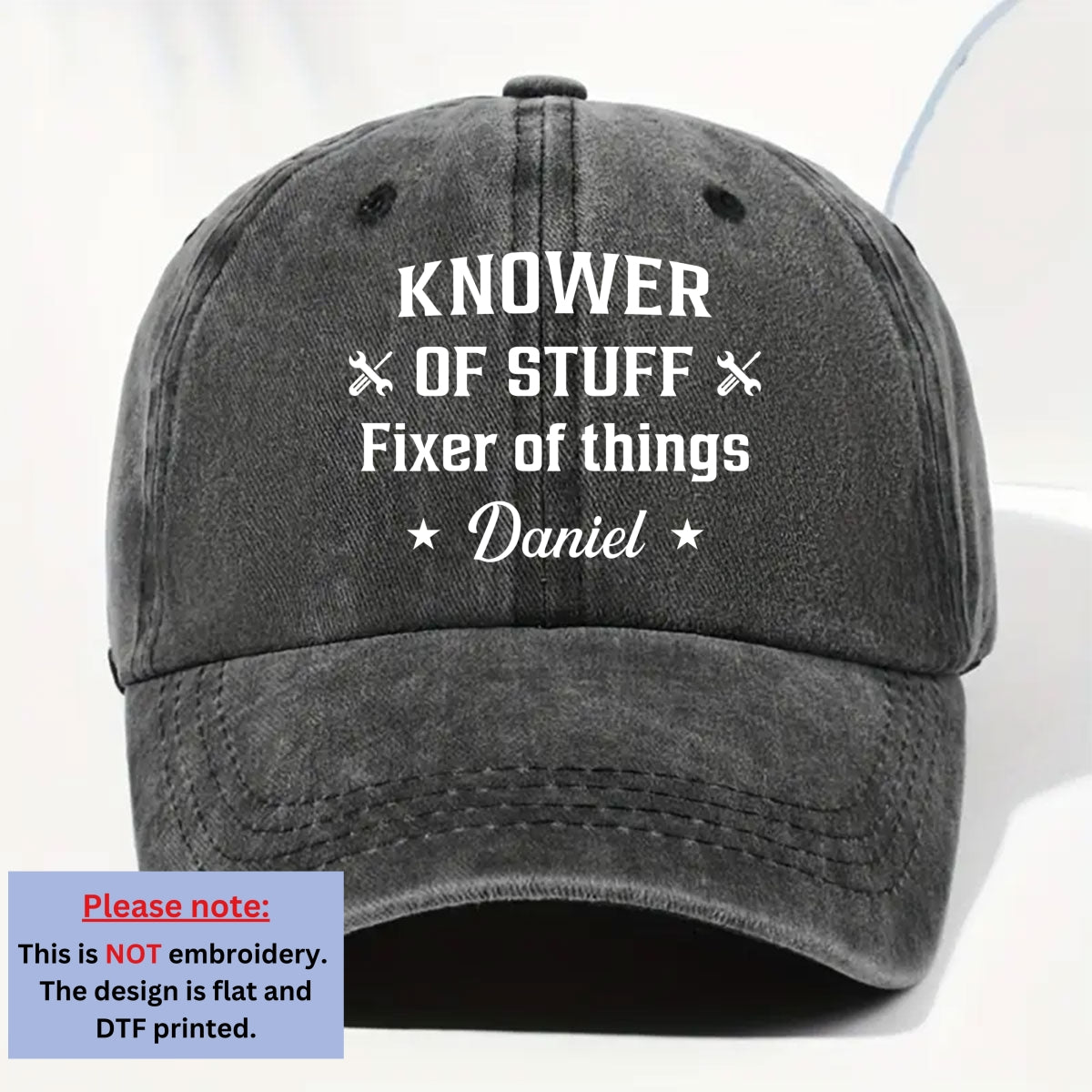 Fixer And Knower - Personalized Custom Vintage Washed Denim Cap