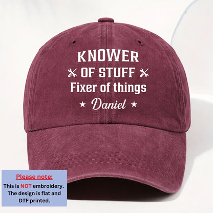 Fixer And Knower - Personalized Custom Vintage Washed Denim Cap