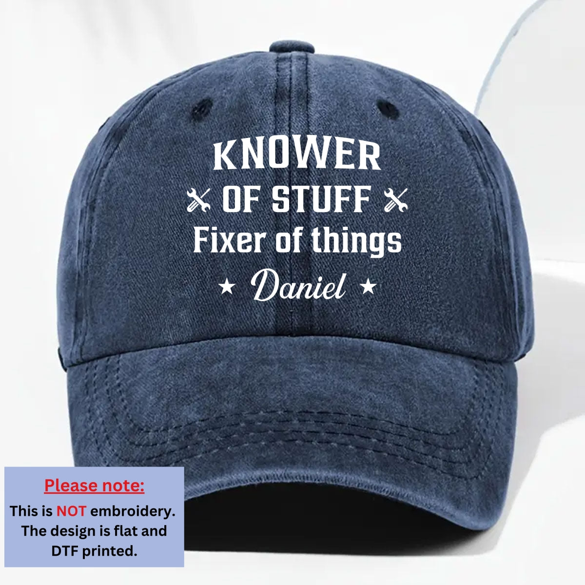 Fixer And Knower - Personalized Custom Vintage Washed Denim Cap