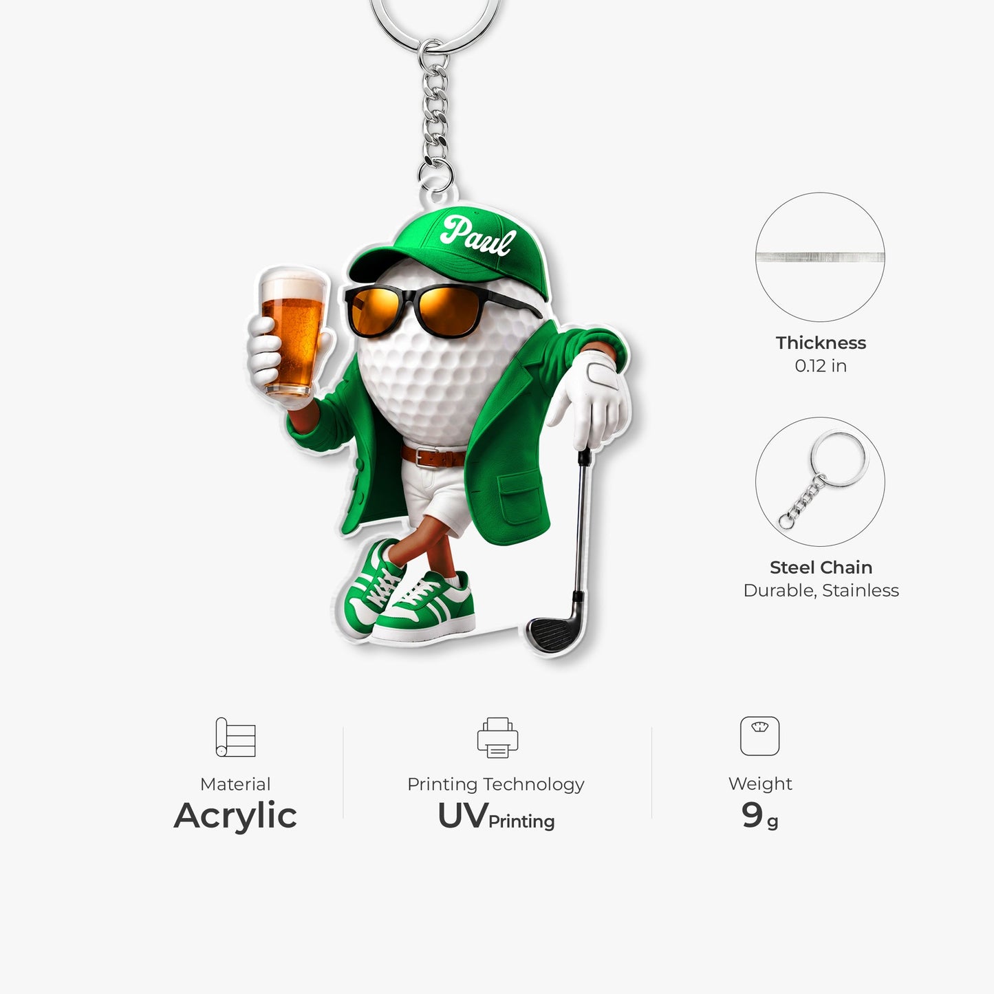 Personalised Golf Acrylic Keychain for Him