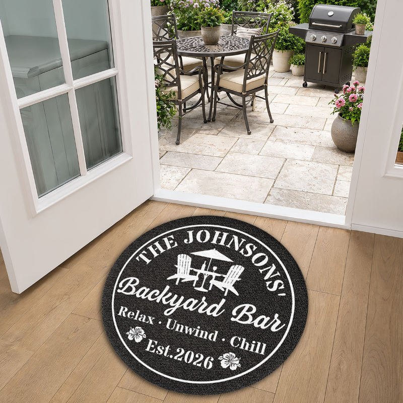 Welcome To Our Backyard Oasis - Personalized Custom Doormat