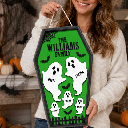 Ghost Family Coffin Sign - Personalized Wood Sign - Halloween Gift For Family