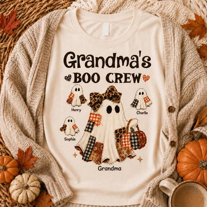 Grandma Fall Season Halloween Faux Patchwork Pattern Coquette - Personalized Shirt - Halloween Gift For Grandma
