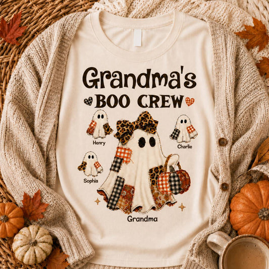 Grandma Fall Season Halloween Faux Patchwork Pattern Coquette - Personalized Shirt - Halloween Gift For Grandma