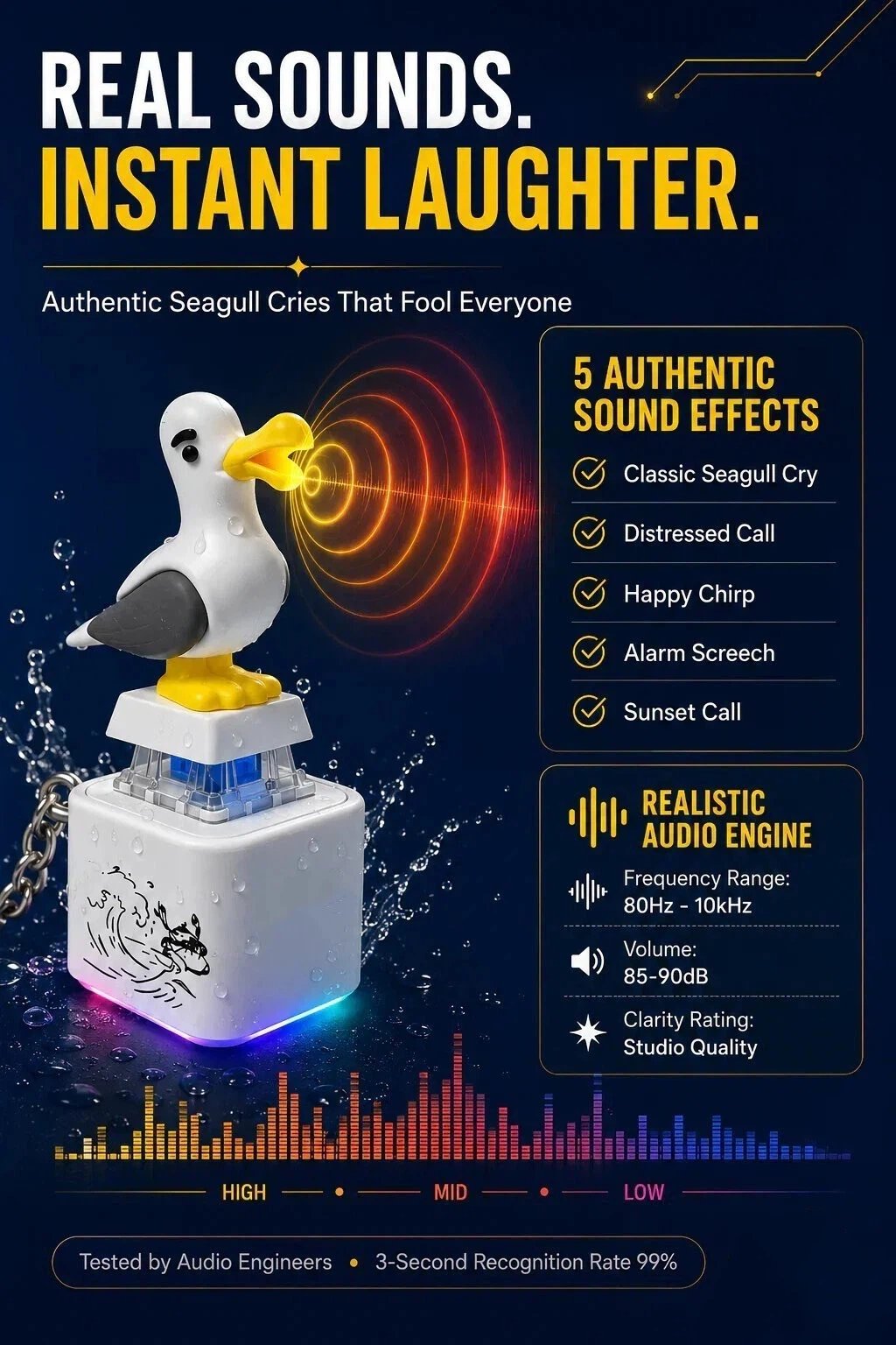 Seagull MINE! Button Keychain-Real Sound & LED Light, Funny Interactive Gift for Friends & Family summerwins
