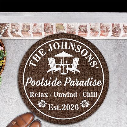 Welcome To Our Backyard Oasis - Personalized Custom Doormat