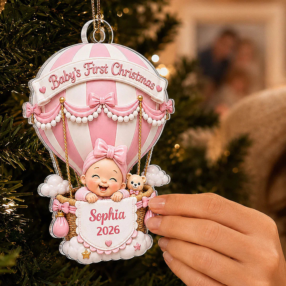 Personalized Acrylic Ornament, Baby's First Christmas Hot Air Balloon