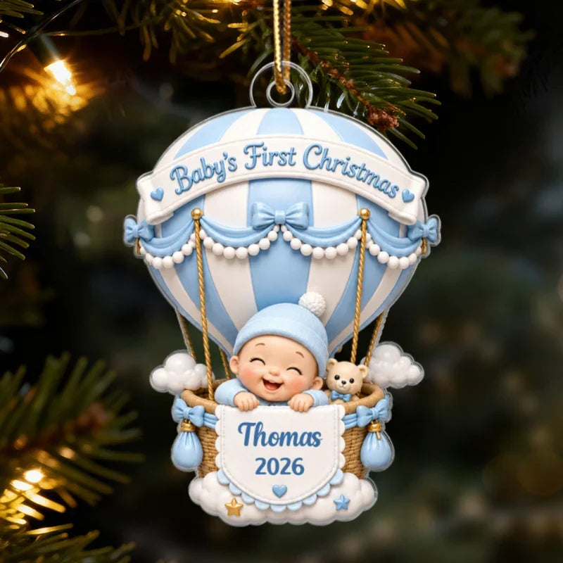 Personalized Acrylic Ornament, Baby's First Christmas Hot Air Balloon