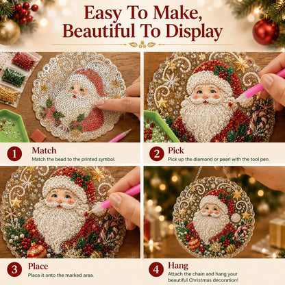 ✨ Christmas Pearl Diamond Art Hanging Ornament Kit | Luxury Flocked Canvas with Scratch-Resistant Non-Fading Pearl Beads DIY Handmade Holiday Hanging Decor 🎅💎