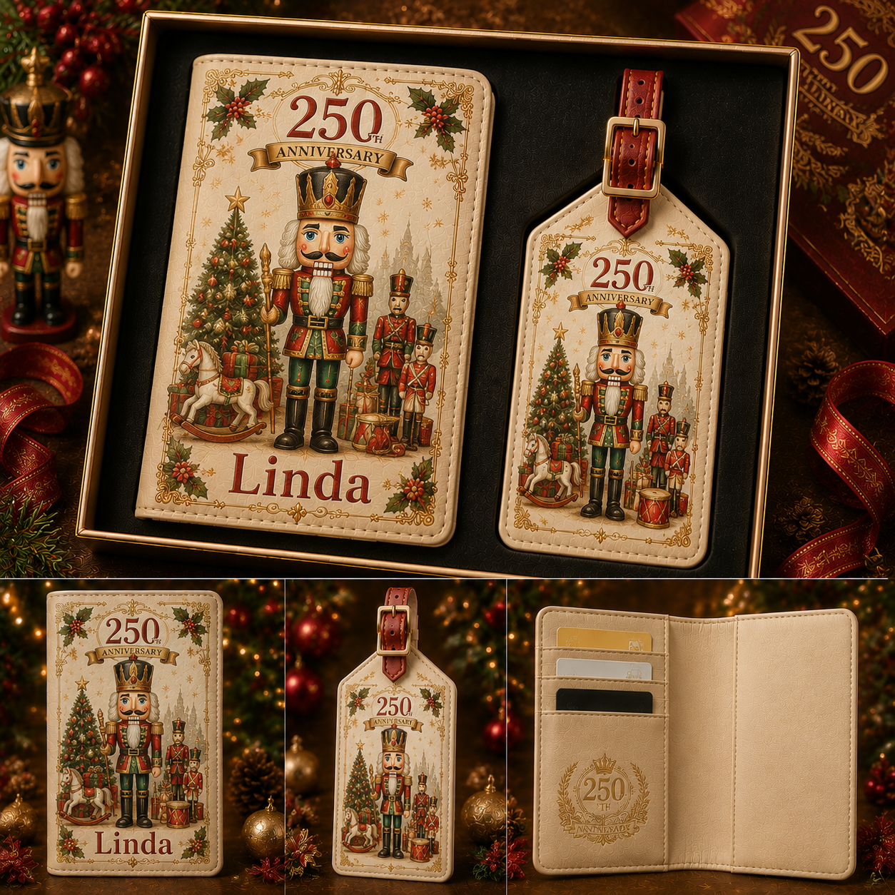 Personalized 250th Anniversary Christmas Passport Holder &amp; Luggage Tag Gift