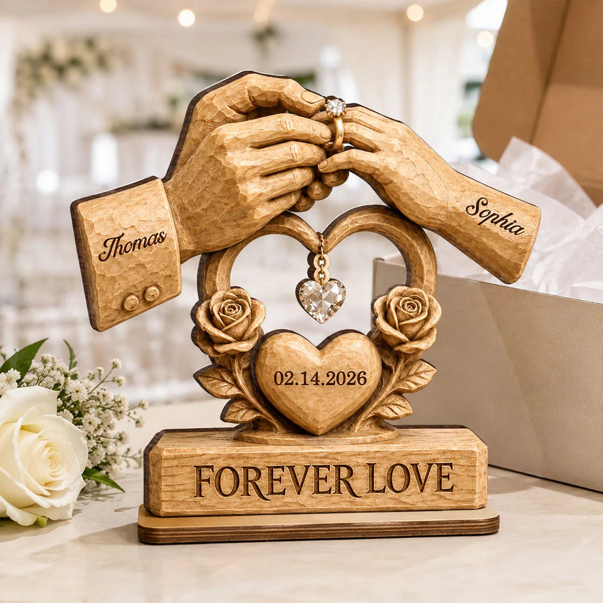 Couple Wedding Keepsake, Anniversary Gift - Personalized 2-Layered Wooden Plaque - Heartfelt Gift for Him, for Her