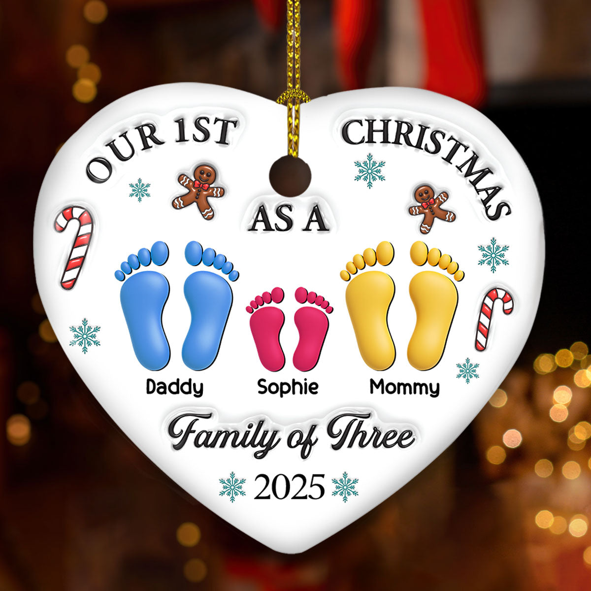 Custom Family First Christmas Ornament - Personalized Heart Ceramic Ornament