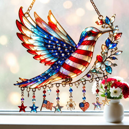 Charm Patriotic Hummingbird - Acrylic Window Hanging Suncatcher - 250th Anniversary Gift