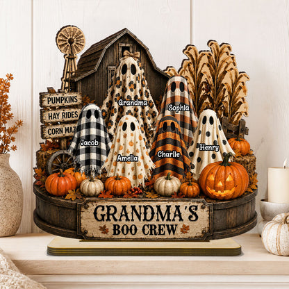 Grandma's Boo Crew Pumpkin Patch - Personalized 2-Layered Wooden Plaque - Halloween Fall Decor for Grandma