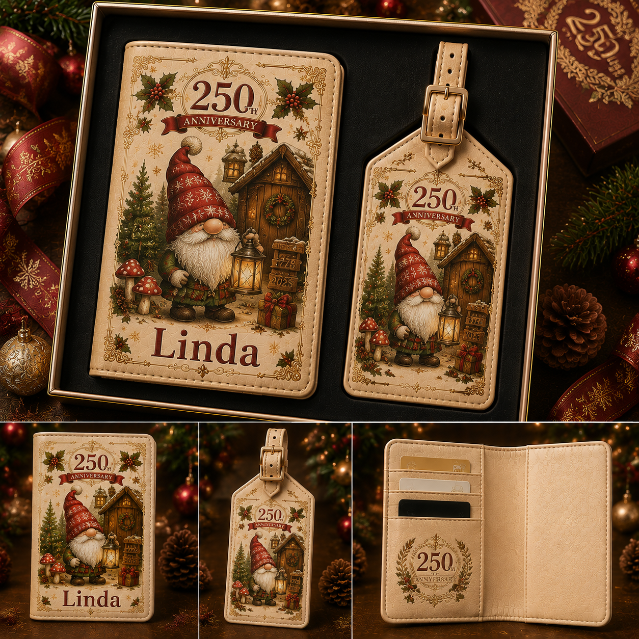 Personalized 250th Anniversary Christmas Passport Holder &amp; Luggage Tag Gift