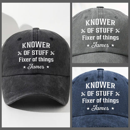 Fixer And Knower - Personalized Custom Vintage Washed Denim Cap