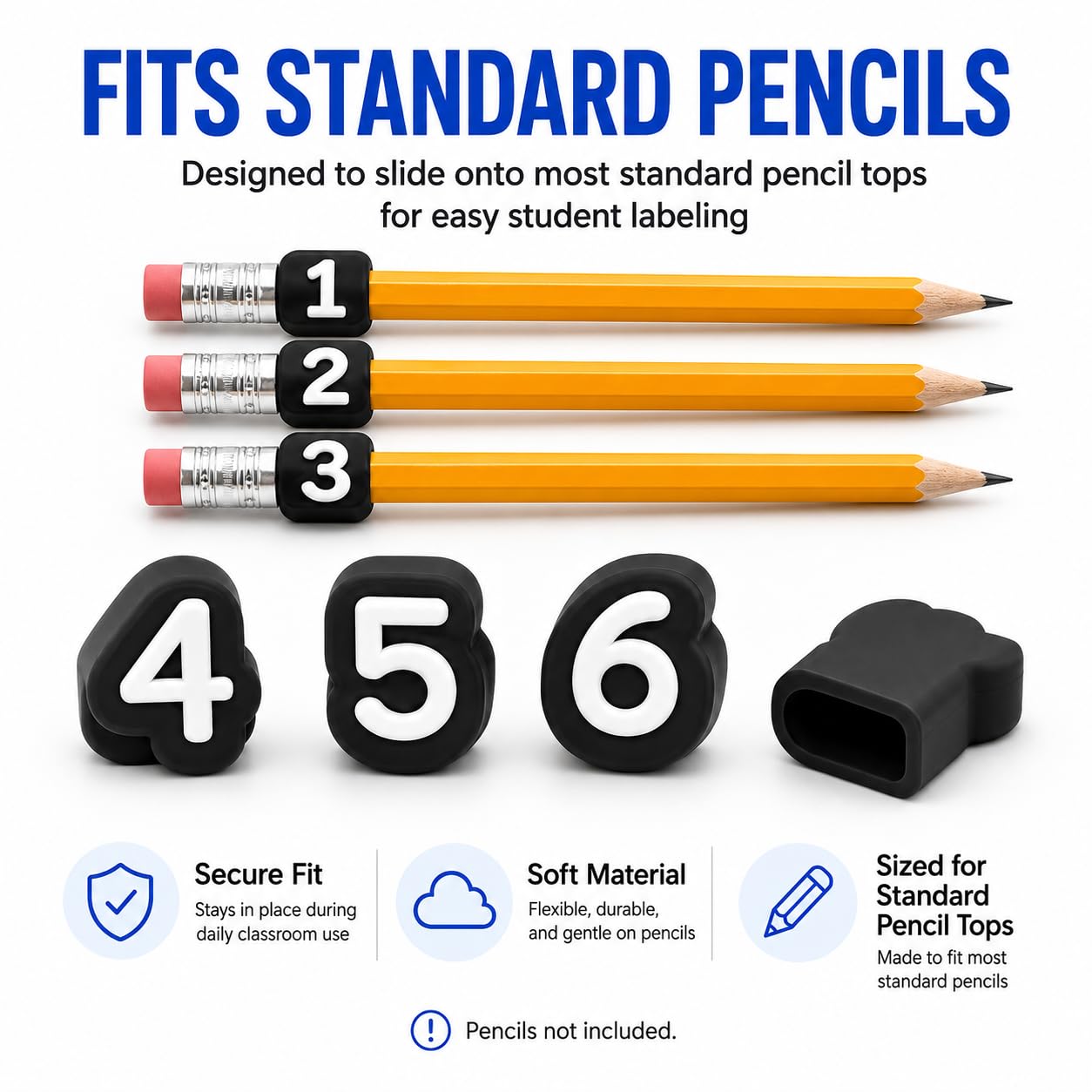 20 Pcs Number Pencil Toppers 1-20, Reusable Classroom Pencil Labels for Teachers, Pencil Tracking Markers for Student Number System, School Supply Station and Classroom Organization