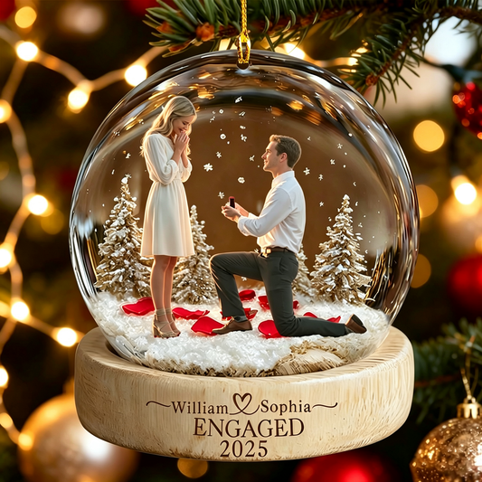 Personalized Photo Engagement Acrylic Ornament, Newlywed Couple Gift