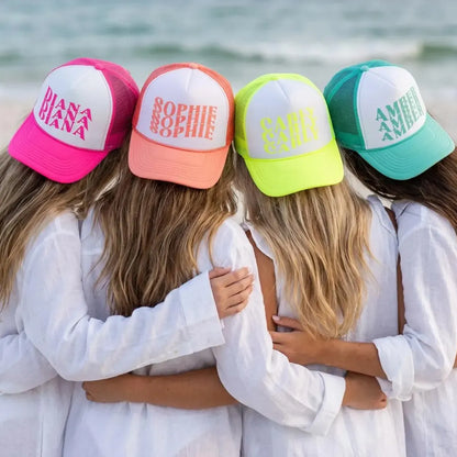 Personalized Wavy Font Cap, Name Retro Style Trucker Hat, Custom Matching Vacation Hat, Birthday Party Favor, Beach Trip, Bachelorette Group Gift