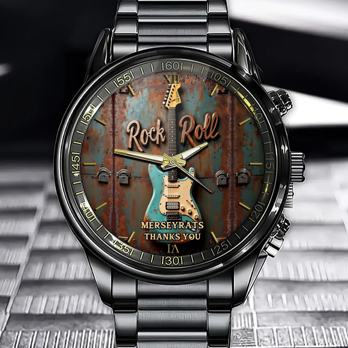 Personalized Rock Around the Clock Guitar Watch for Music Lovers