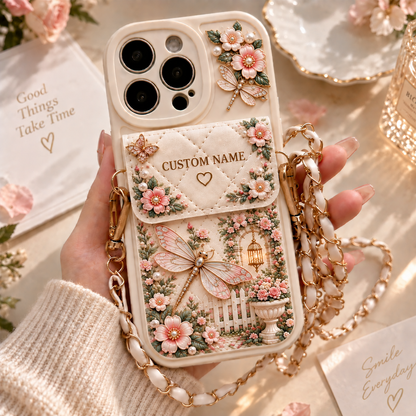 🌸 Personalized Garden Phone Case – Custom Name Floral Crossbody Case