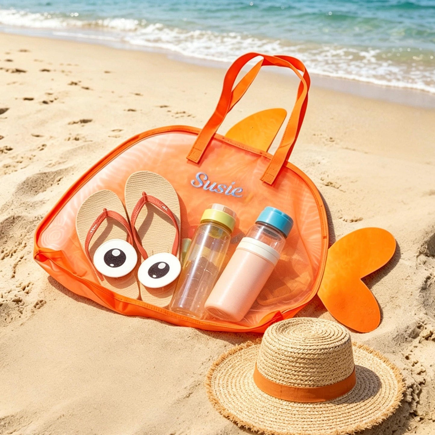 Personalized Embroidered Kid Mesh Fish-Shaped Beach Bag