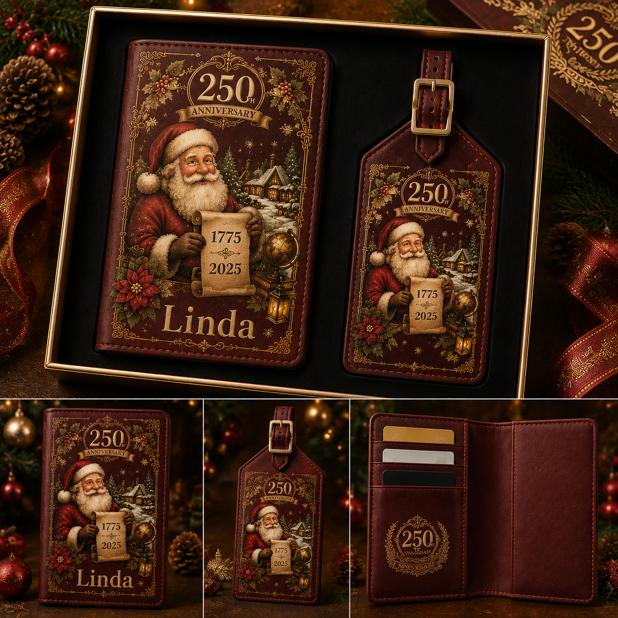 Personalized 250th Anniversary Christmas Passport Holder &amp; Luggage Tag Gift