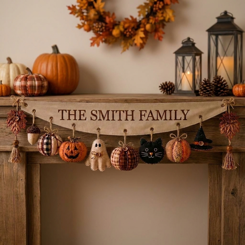 Custom Family Name Cozy Fall Fabric Garland