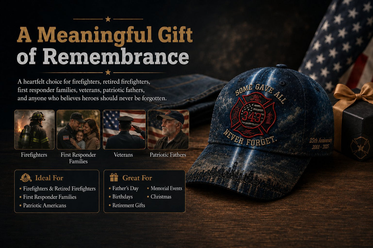 🔥Never Forget 343 Memorial Cap 🧢(Breathable & Lightweight Comfort & Unisex Fit)