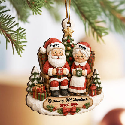 Rustic Vintage Santa Couple Growing Old Together - Personalized Ornament - Christmas Gift For Couple