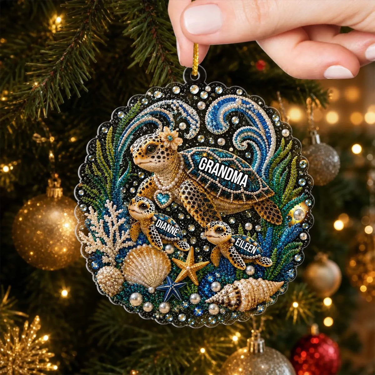 Blessed To Be Called Grandma - Personalized Acrylic Ornament, Gift For Grandma, Mom, Sea Turtle Family Gift