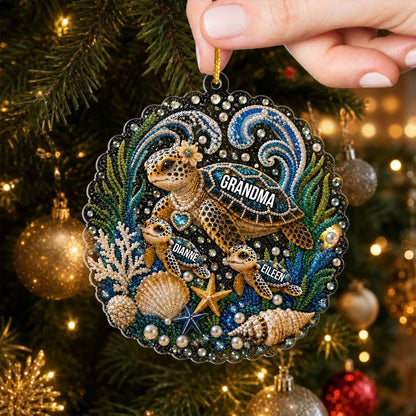 Blessed To Be Called Grandma - Personalized Acrylic Ornament, Gift For Grandma, Mom, Sea Turtle Family Gift