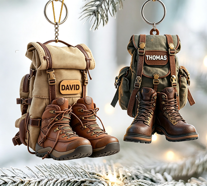 Personalized Hiking Keychain, Hiking Lovers Christmas Ornament