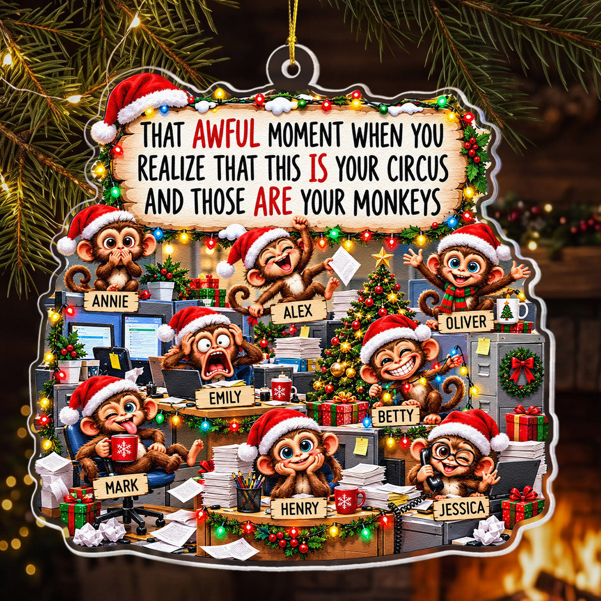 Funny Coworker Bulk Gifts - Monkey Circus, Gag Gifts For Team - Personalized Ornament