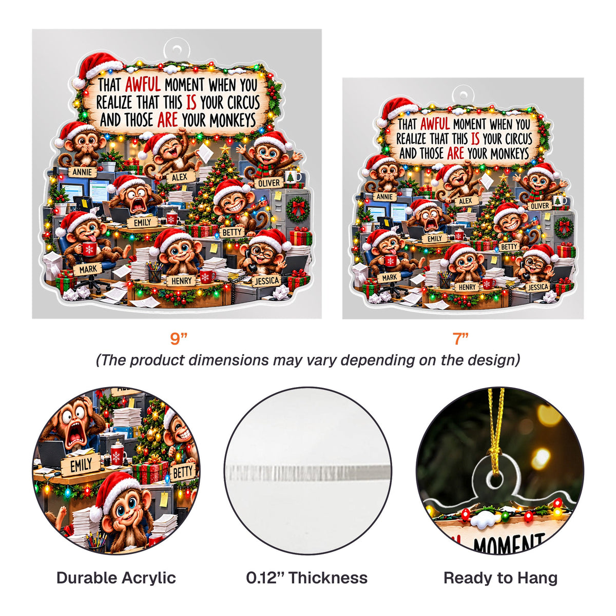 Funny Coworker Bulk Gifts - Monkey Circus, Gag Gifts For Team - Personalized Ornament